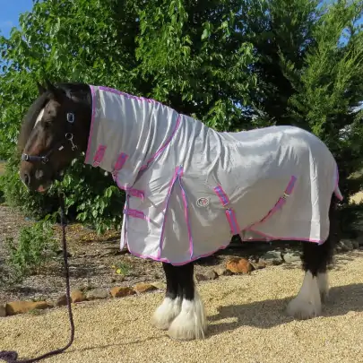 Big horse wearing Love My Horse silver mesh combo with pink trim